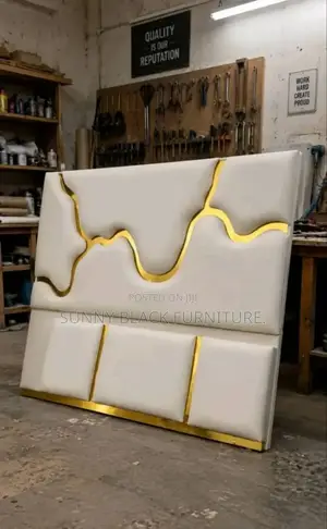 Custom Luxury Bed Headboard With Gold Stainless Steel Finish, 6x6 Bed