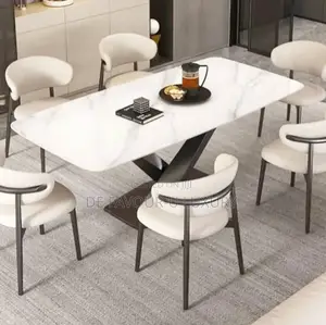 Dining Table by 6 Chairs Ceramic Marble Top