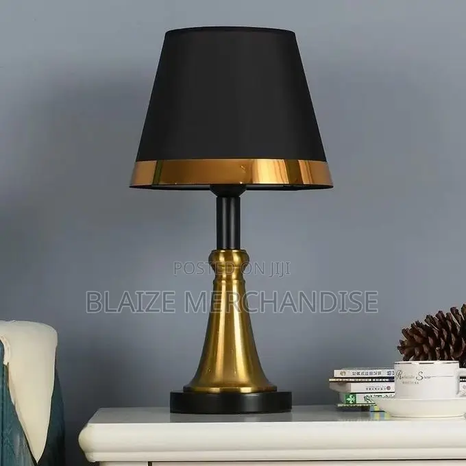 Modern Luxury Black Gold Bedside Table Lamp With Marble Base