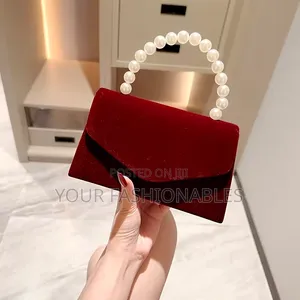 Burgundy Red Beaded Handle Velvet Clutch Purse