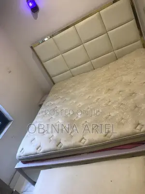 6 by 6 Bed Frame, Canadian Hybrid Spring Mattress and 3S and 2S Chairs