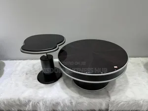 Black Lacquer Drum Accent Table Set