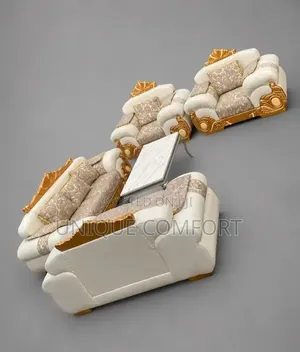 Top Quality Royal Sofa Set With Throw Pillows and Marble Table