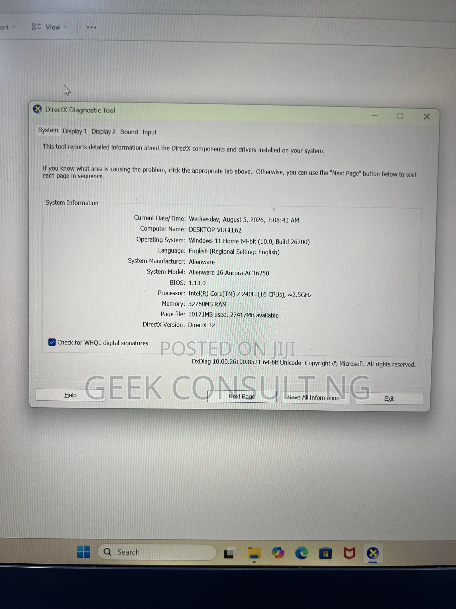Laptop Alienware 16 Aurora 32GB Intel Core 7 SSD 1T