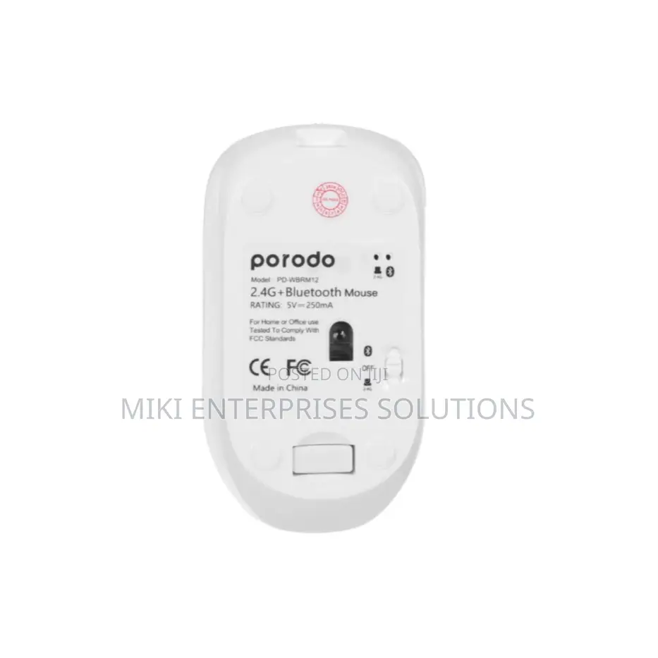 Porodo 2.4g Wireless and Bluetooth Rechargeable Mouse DPI 1200-White