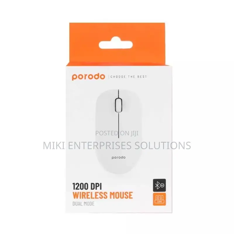Porodo 2.4g Wireless and Bluetooth Rechargeable Mouse DPI 1200-White