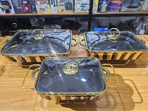 Striped Black Gold Ceramic Serving Dish Set