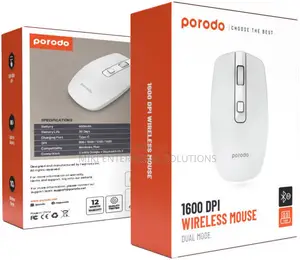 Porodo 2.4G Wireless and Bluetooth Rechargeable Mouse DPI 1600 - White