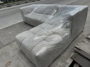 Stylish Gray L-Shape Sofa Crafted With Premium Velvet Material,