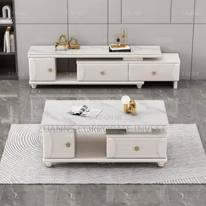 Modern Light Luxury Coffee Table / Center Table Set.white Gold