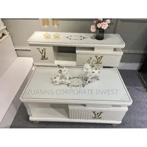 Modern Light Luxury Coffee Table / Center Table Set.white Gold