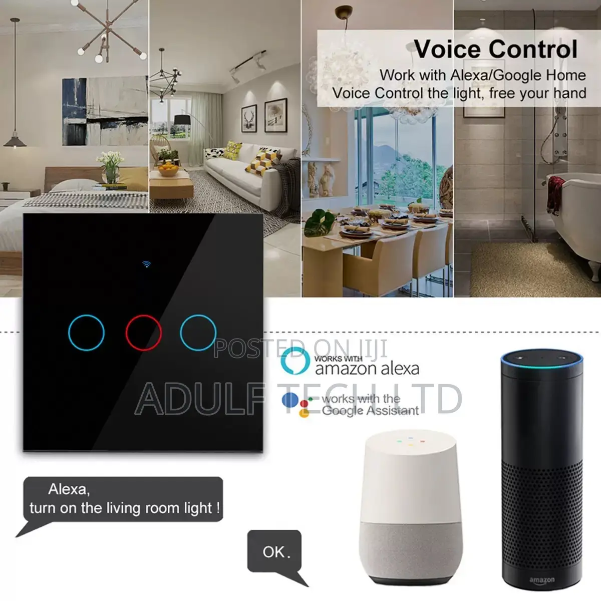 3 Gang Smart Touch Wi-Fi / Remote / App Controlled Switch