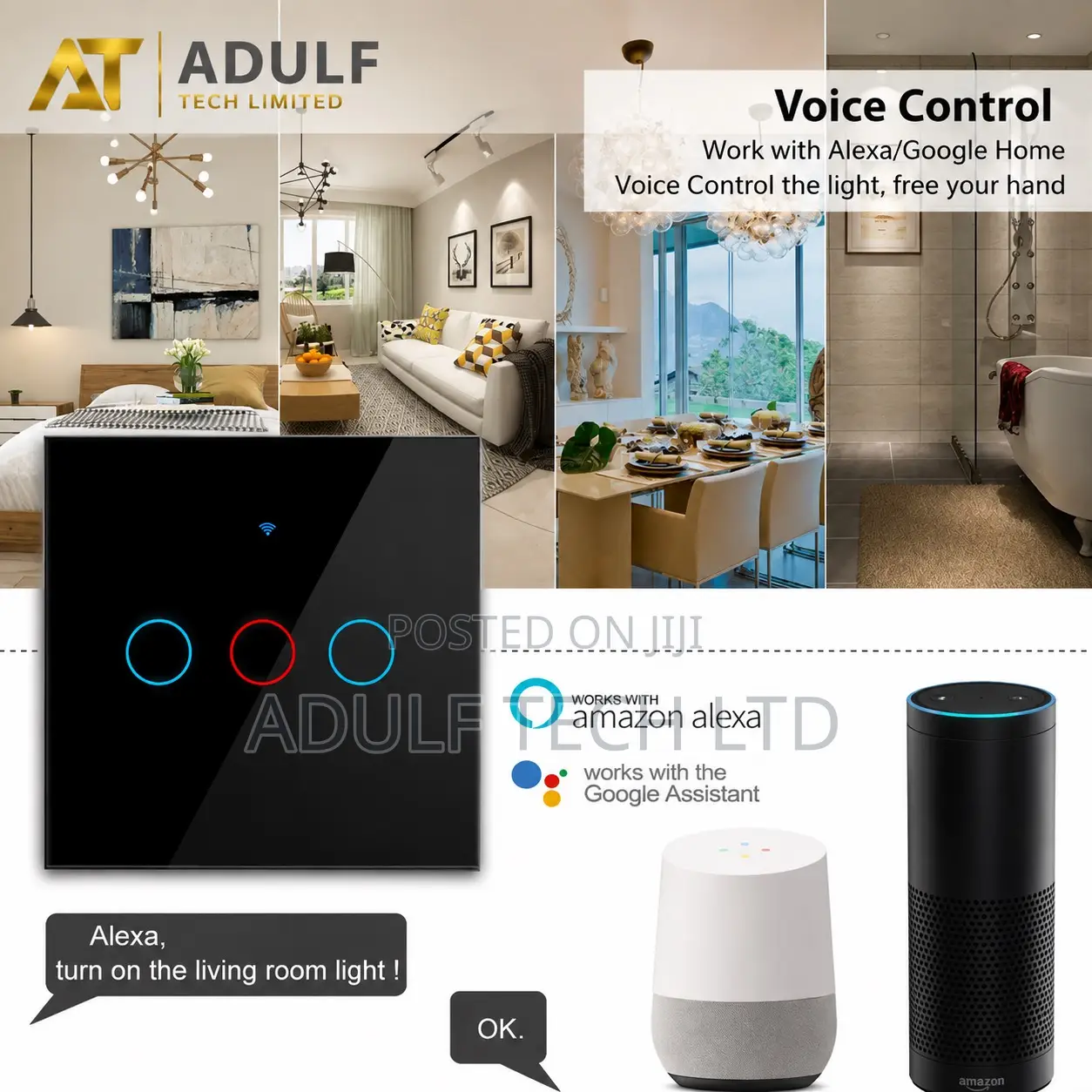 1-Gang Smart Touch Wi-Fi Switch | App Remote Control