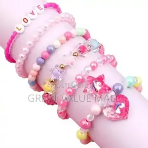 6 Pieces Children's Beaded Bracelet Set Acrylic Heart