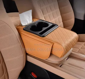 Car Armrest Pad With Built-in Cup Holder, Tissue Box Phone Pocket