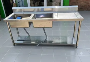 Double Stainless Steel Sink With Side and Under Shelf