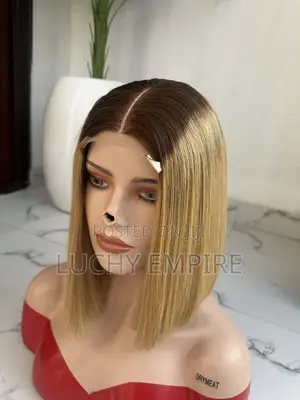 10 Inches Blonde With Brown Roots Vietnamese Bone Straight Wig