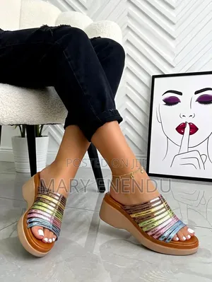 Multicolour Platform Wedge Slide Sandals