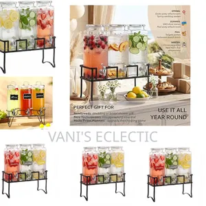 3-Piece 2.3L Glass Dispenser Set With Black Iron Stand