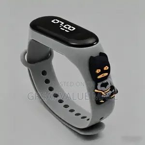 Kids LED Watch Batman Cartoon Design, Adjustable Grey Silicone