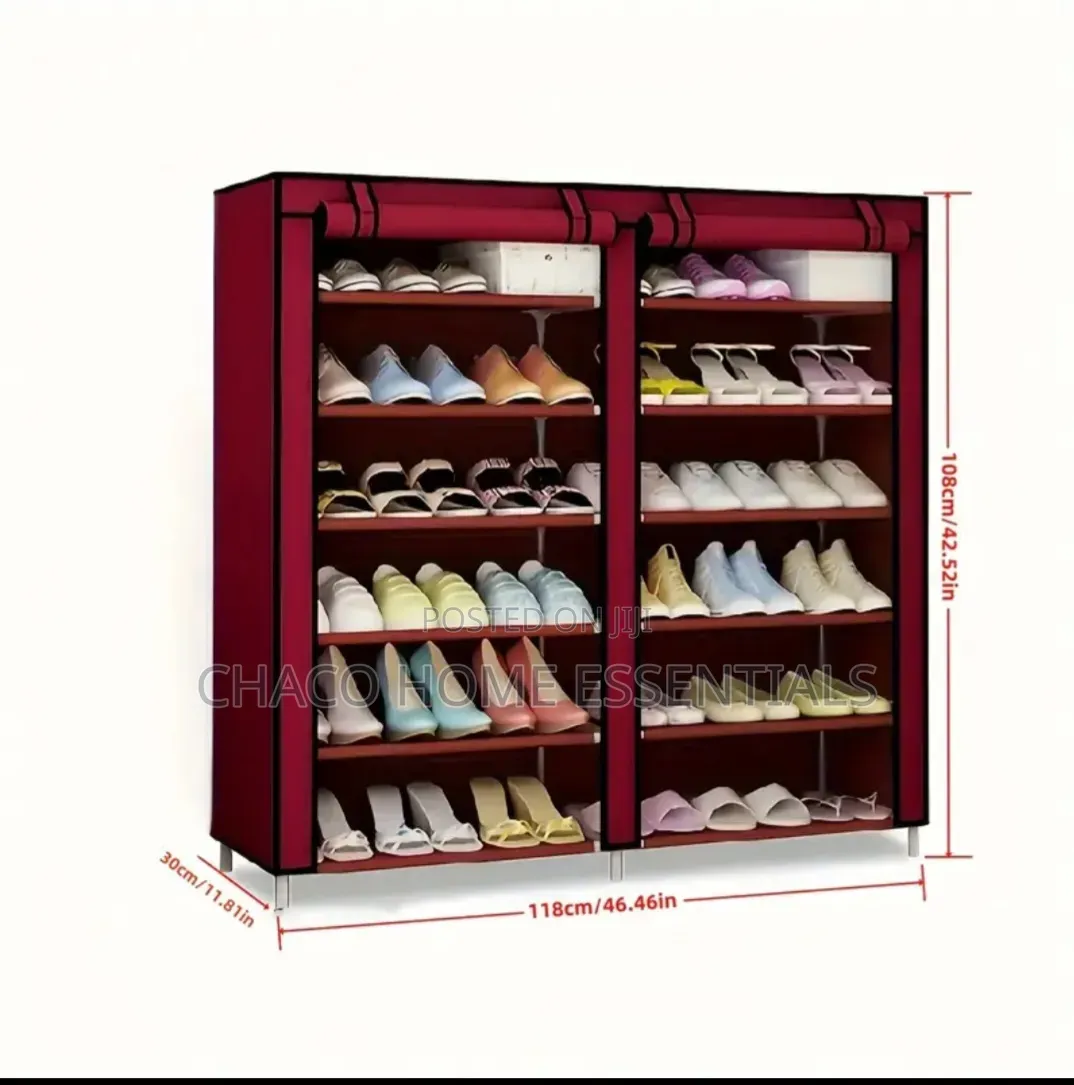 Double Row 6-Layer Fabric Shoe Rack With Dustproof Cover