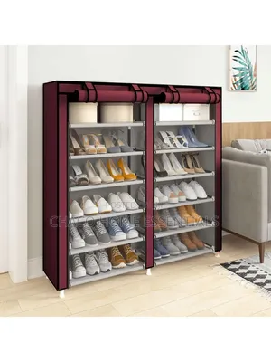 Double Row 6-Layer Fabric Shoe Rack With Dustproof Cover