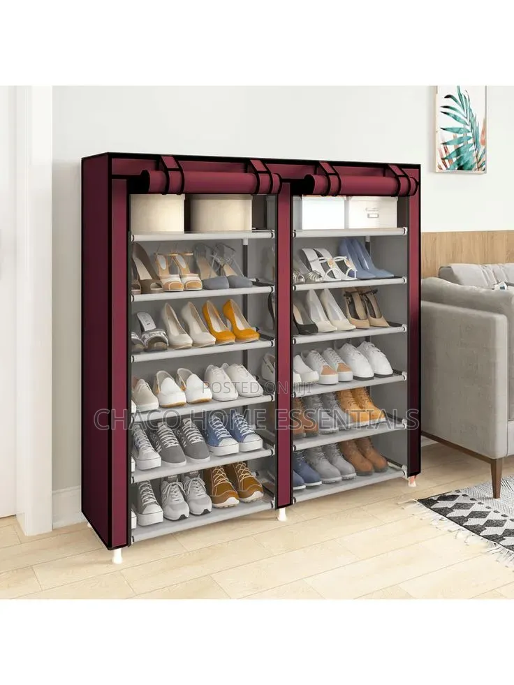 Double Row 6-Layer Fabric Shoe Rack With Dustproof Cover