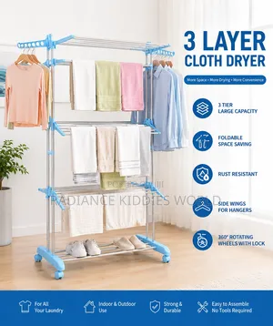 3-Layer Foldable Cloth Dryer Rack With Wheels