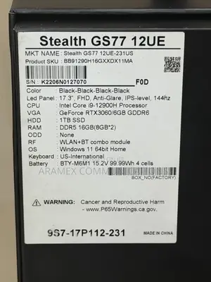 Laptop MSI Stealth GS77 16GB Intel Core i9 SSD 1T