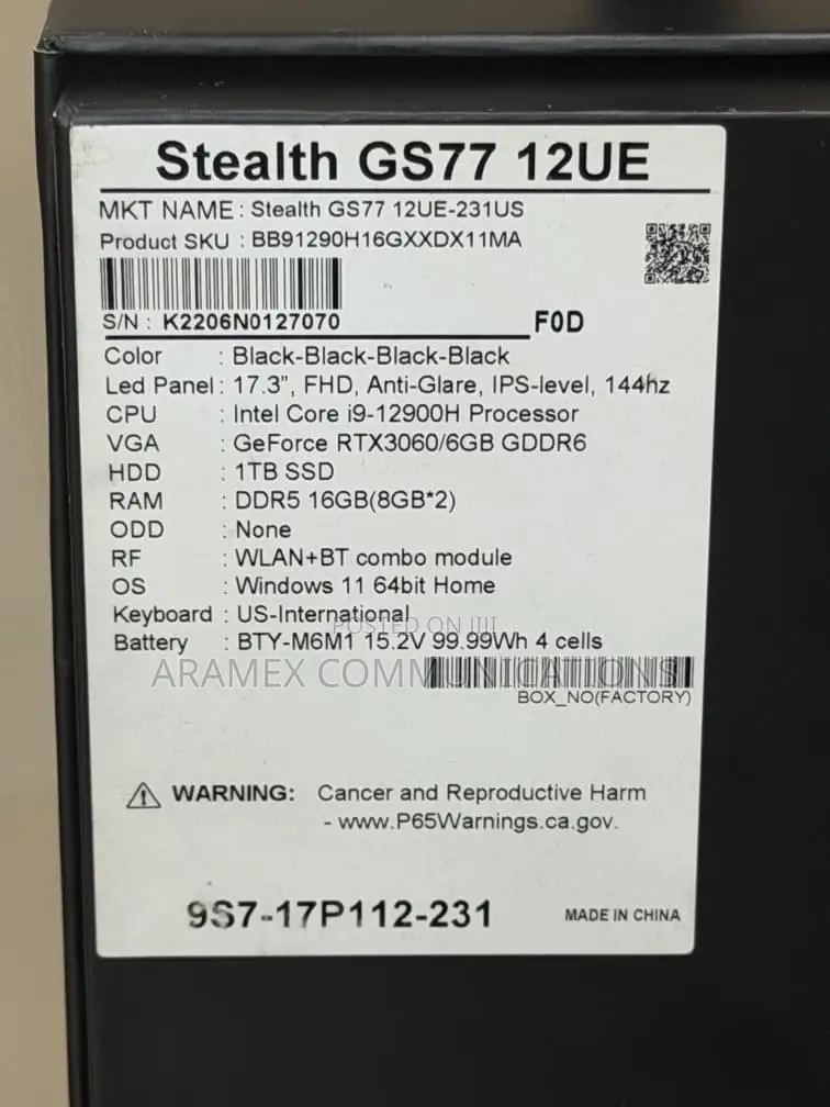 Laptop MSI Stealth GS77 16GB Intel Core i9 SSD 1T