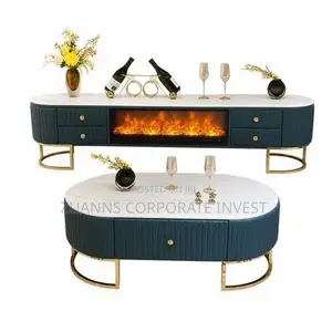 Italian Fireplace TV Console and Matching Center Table Set