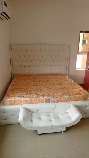 White Leather 6x6 Bed Frame and Semi Orthopedic Matttess 
