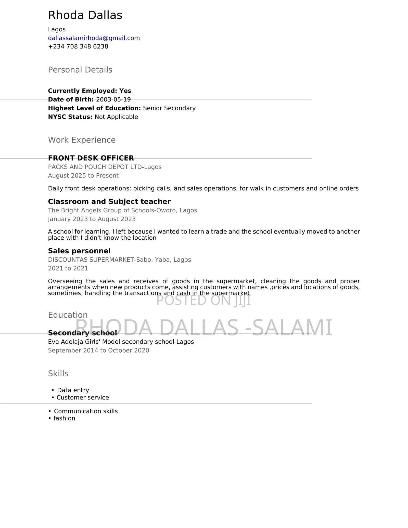 Clerical Administrative CV