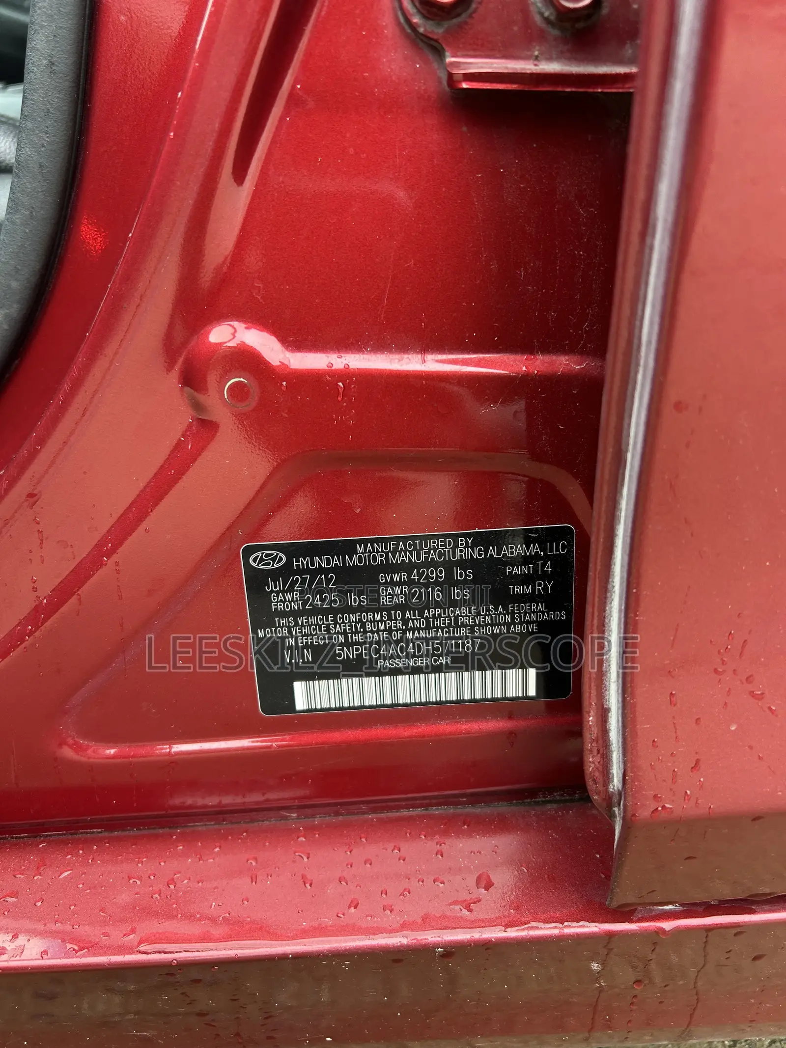 Hyundai Sonata 2012 Red