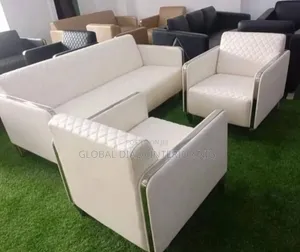 5-Seater Office Sofa Set Features White Leather