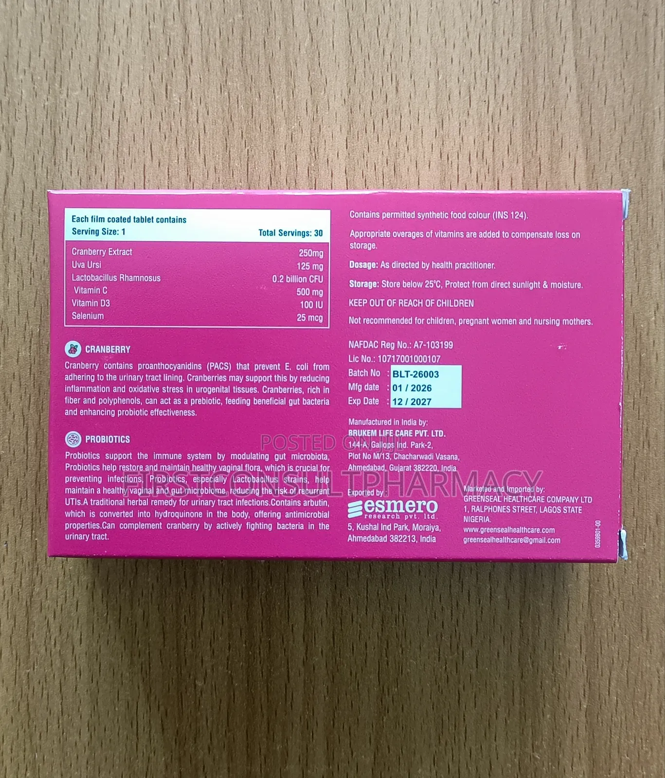 Clovicare Cranberry Probiotic X 30