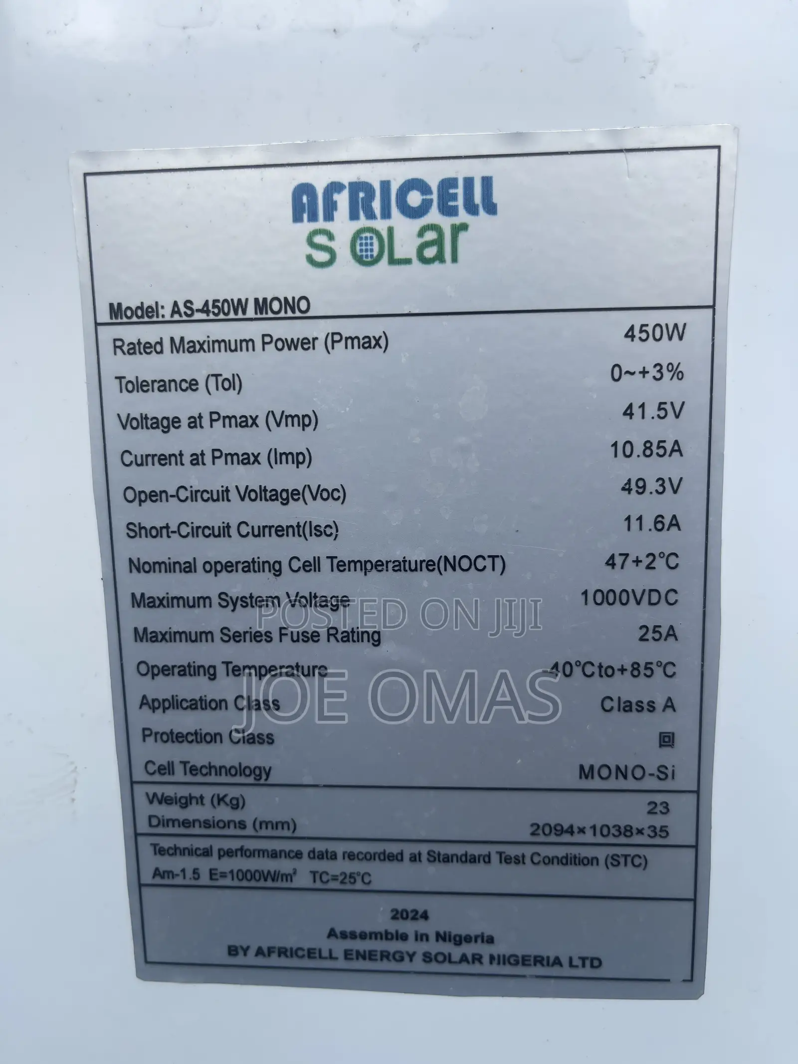 450w AFRICELL sOLar Panel