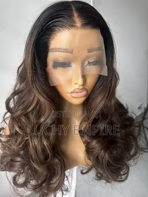 18 Inches Human Hair Blend Frontal Wig – Brown Color