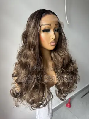 20 Inches Human Hair Blend Frontal Wig – Ash Brown Highlight