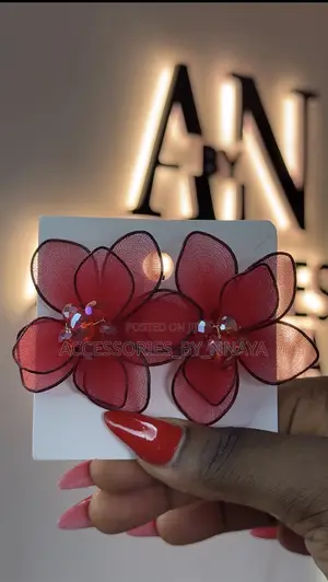 Red Organza Flower Statement Earrings