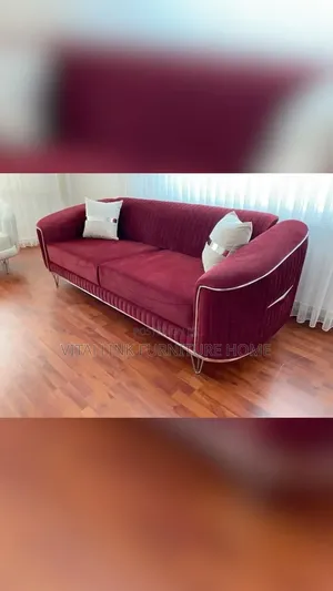 Luxury Burgundy Velvet Sofa Set With Silver Trim Hairpin Legs