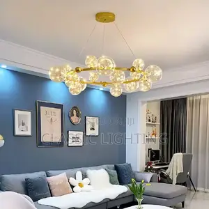 Led Glass Ball Chandelier With Long Ring Living Room Restaurant Light