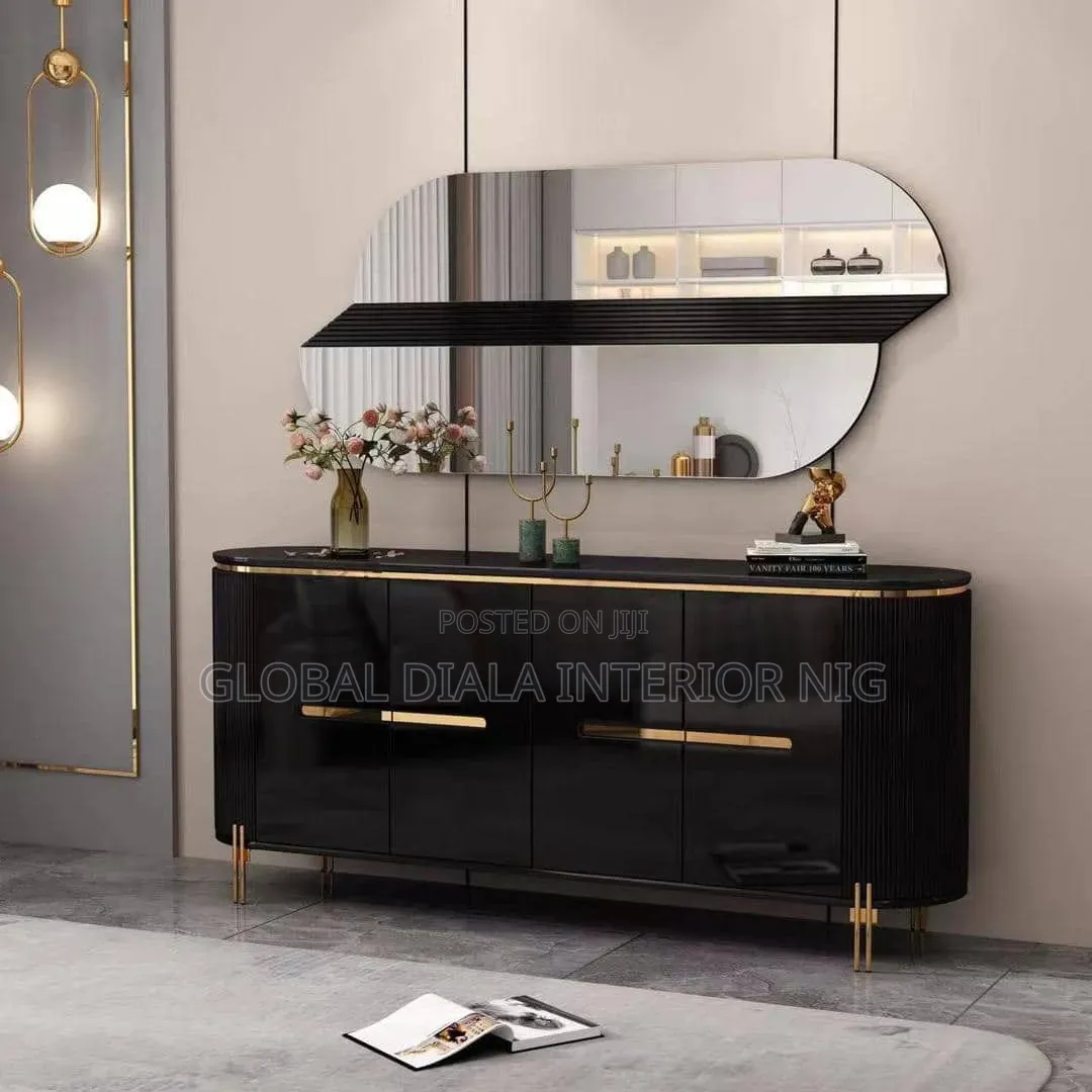 Glossy Black and Gold Console Table Set