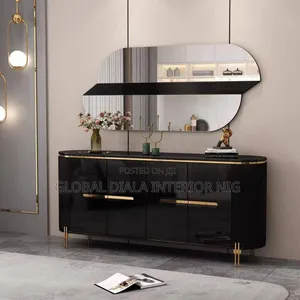 Glossy Black and Gold Console Table Set
