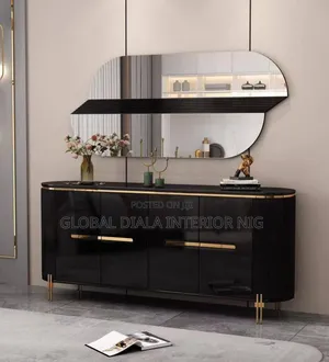 Glossy Black and Gold Console Table Set