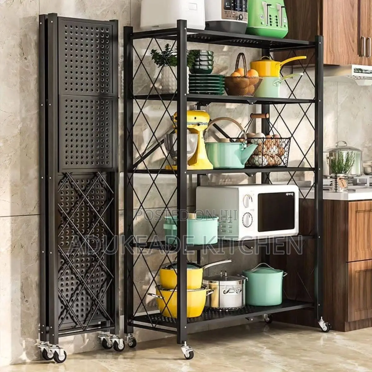 5-Tier Foldable Kitchen Storage Rack With Wheels.