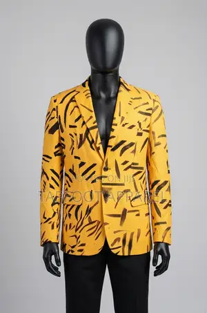 Yellow Abstract Brushstroke Print Blazer