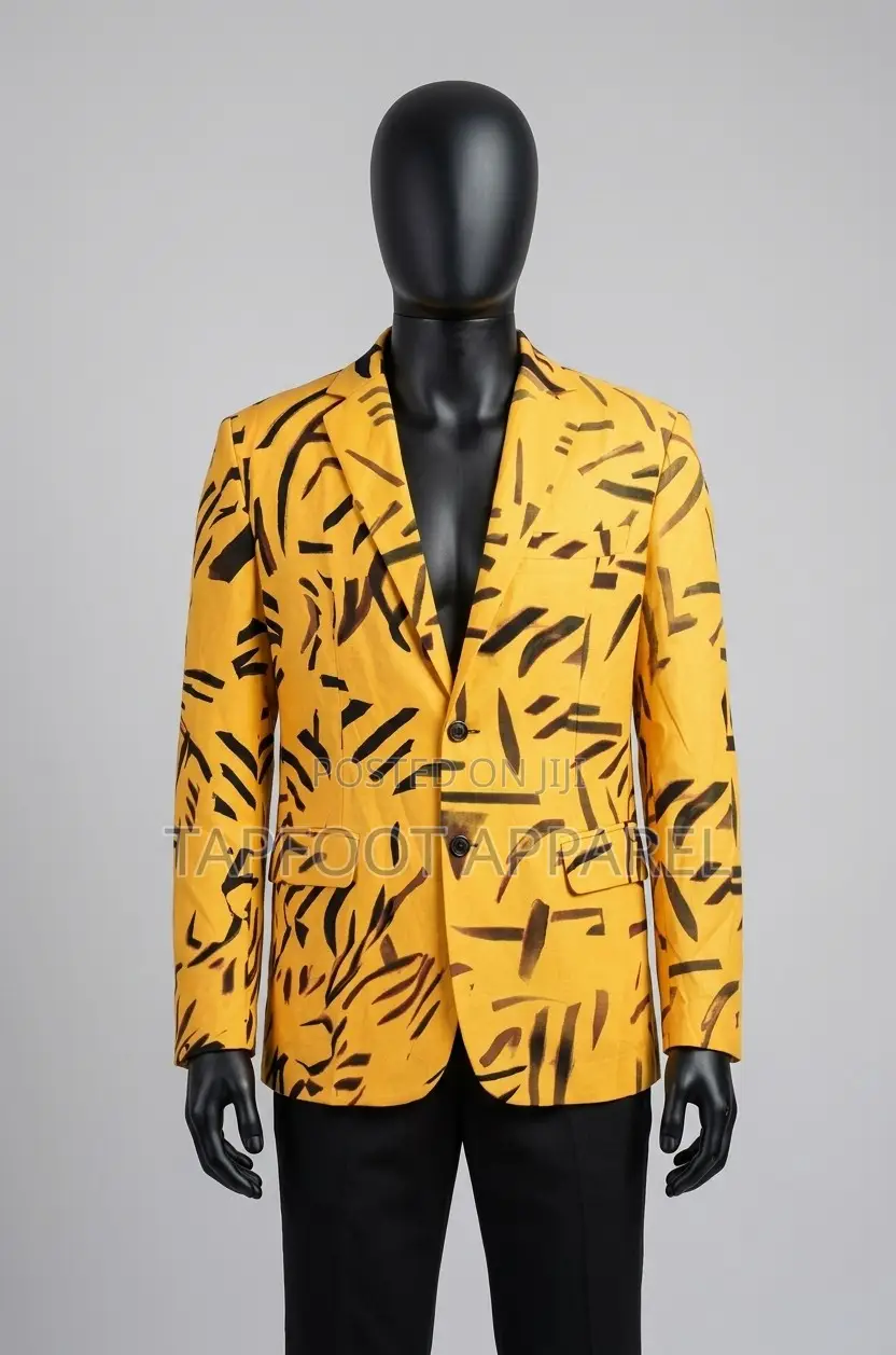 Yellow Abstract Brushstroke Print Blazer
