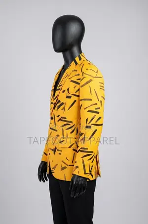 Yellow Abstract Brushstroke Print Blazer