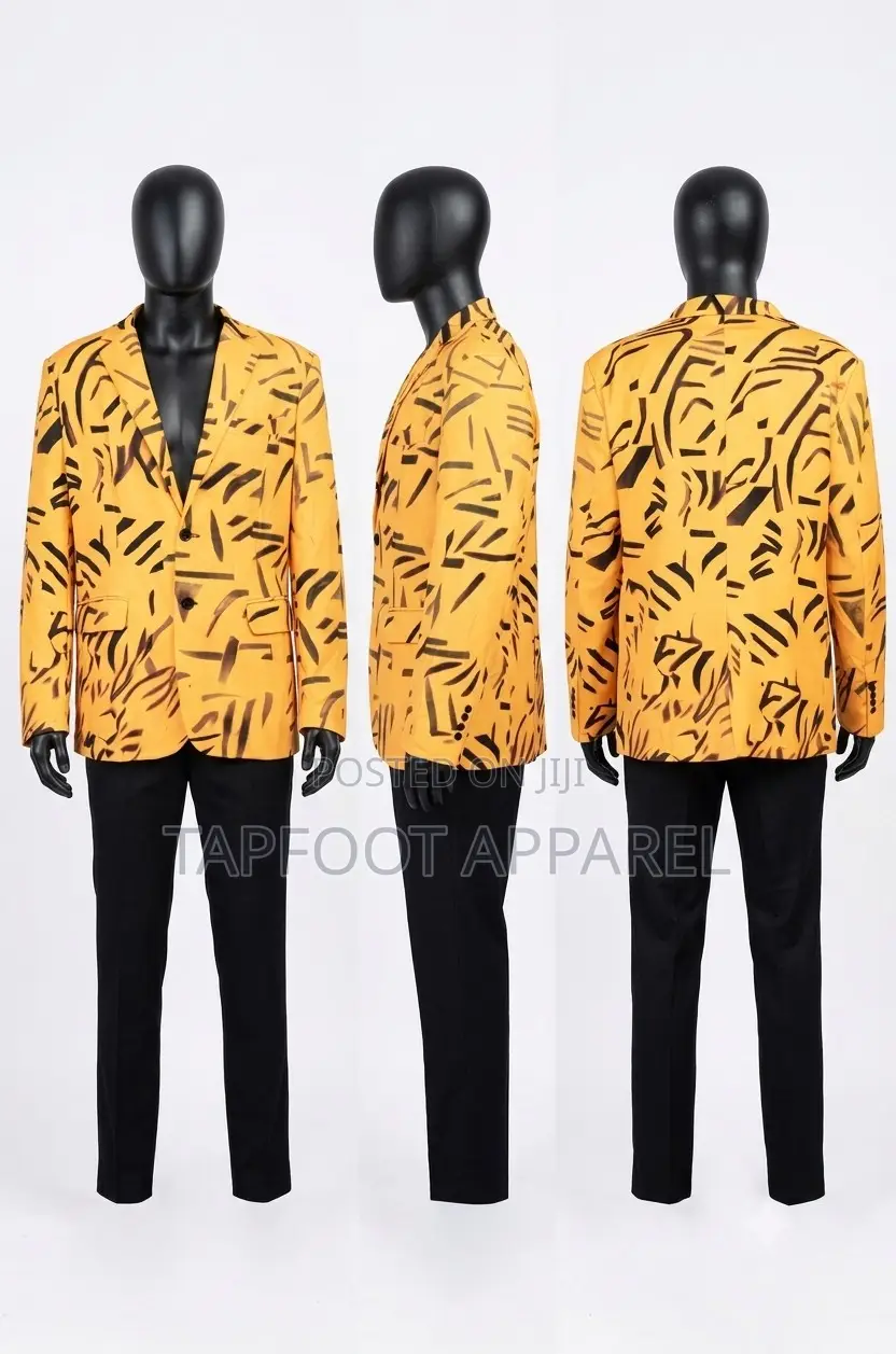 Yellow Abstract Brushstroke Print Blazer